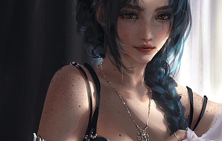 女人 深色头发 长发 雀斑 辫子 马尾辫  电脑壁纸 4K壁纸