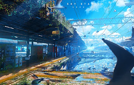 植物 鸟类 空间站 云 电线 天空 AI艺术 动物 白燕鸥  电脑壁纸 4K壁纸