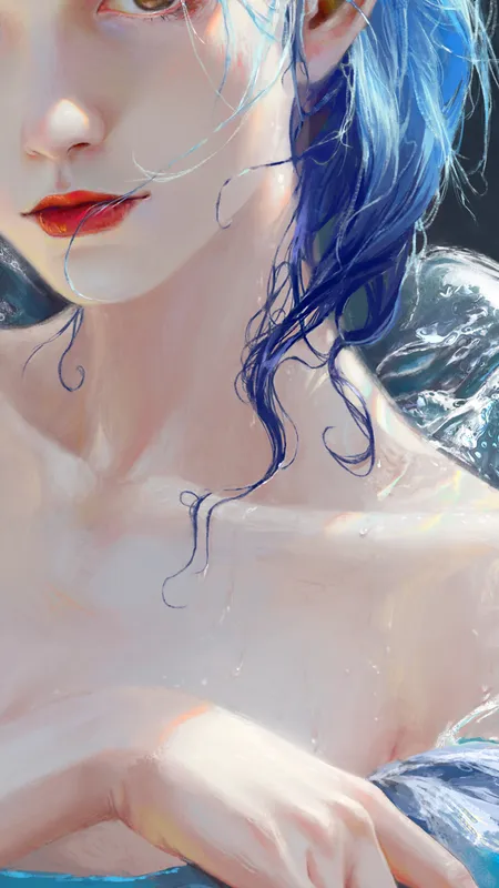 梦幻女孩 蓝头发 女人 手机壁纸 4K壁纸