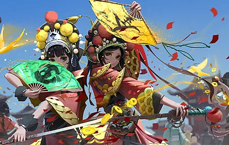 星鸽 女孩  带武器的女人 奇幻女孩 扇子 奇幻艺术 电脑壁纸 8K壁纸