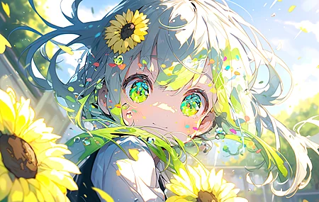 微笑 长发 渐变头发 孩子 向日葵  电脑壁纸 4K壁纸