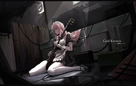 粉色头发 蓝眼睛 室内女人 摇滚 动漫女孩 电脑壁纸 4K壁纸