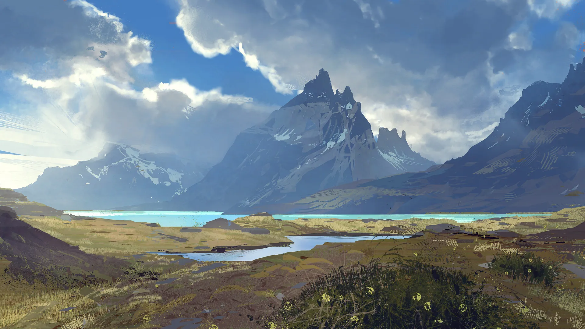 AI艺术 自然 河流 山脉 风景  电脑壁纸 4K壁纸