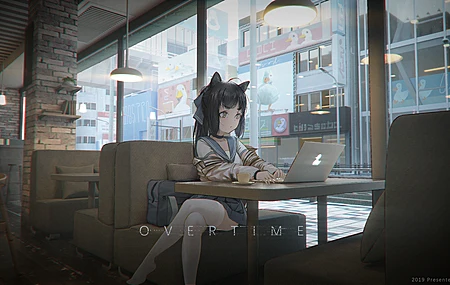 原创人物 猫女孩 女学生 动漫女孩 猫耳朵 笔记本电脑  电脑壁纸 4K壁纸