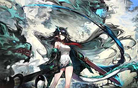 一只眼睛以上的头发 水蛇 艺术家 明日方舟  电脑壁纸 4K壁纸