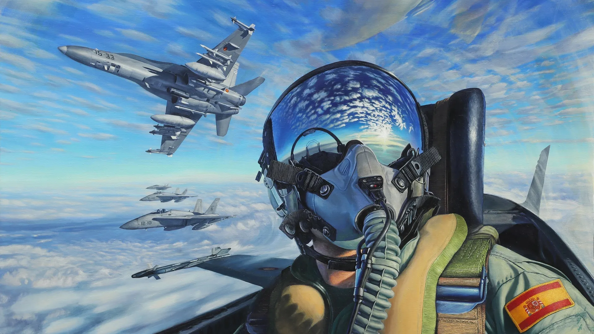 飞行员 战斗机飞行员装备头盔 云 驾驶舱 电脑壁纸 4K壁纸