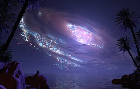 自然 风景 抽象 夜晚 棕榈树 海洋 夜景  电脑壁纸 4K壁纸