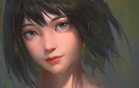 脸 齐肩的头发 女人 AI艺术 素描 黑发 特写 肖像 电脑壁纸 4K壁纸