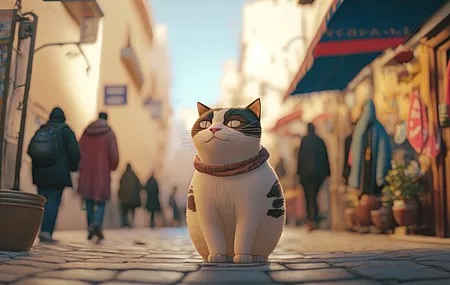 动物 猫 街道 阳光 AI艺术 建筑  电脑壁纸 4K壁纸