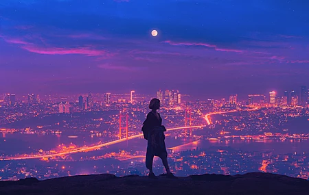 站立 女性 照片处理 城市 城市景观 云 摄影 星星 摩天大楼  电脑壁纸 4K壁纸