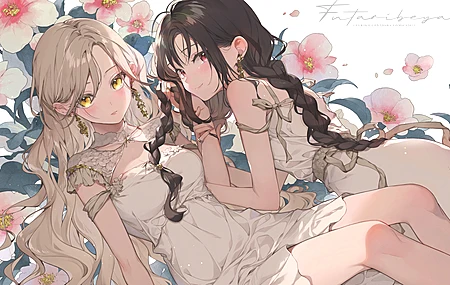 动漫 动漫女孩 连衣裙 鲜花 签名 花瓣 双尾 耳环  电脑壁纸 4K壁纸