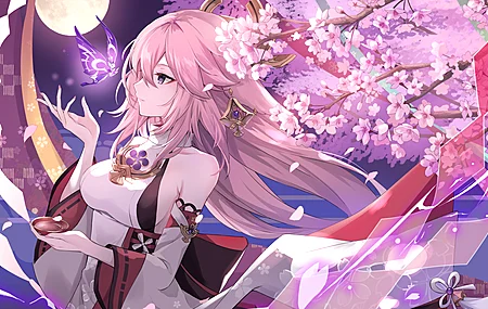 樱桃树 花瓣 动漫女孩 原神  电脑壁纸 4K壁纸