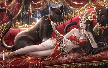 黑豹 红眼睛 动漫女孩 动物 蜡烛  电脑壁纸 4K壁纸