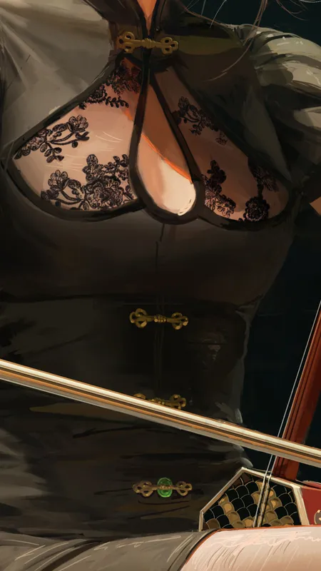 音乐家 AI艺术 插图 长袜 耳环 演奏 黑指甲 连衣裙 乐器 手机壁纸 4K壁纸