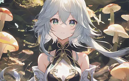 动漫 动漫女孩 人工智能艺术 原神 蘑菇 蝴蝶  电脑壁纸 4K壁纸