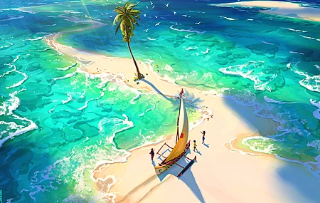 风景 海洋 水域 棕榈树 沙滩 岛屿  电脑壁纸 4K壁纸