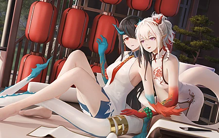 白发 红眼睛 动漫女孩 黄昏 武士 尾巴 电脑壁纸 8K壁纸