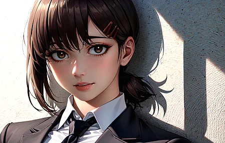 脸 黑发 领带 动漫女孩 棕色的眼睛 艺术  电脑壁纸 4K壁纸