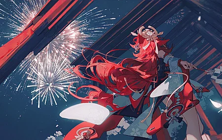 红发 长发 动漫 动漫女孩 原神 烟火  服装  电脑壁纸 4K壁纸