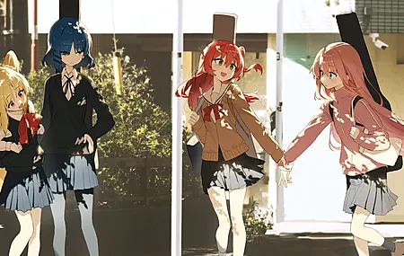 女学生 双手叉腰 长发 短发 动漫女孩 领结 校服 乐器  电脑壁纸 4K壁纸