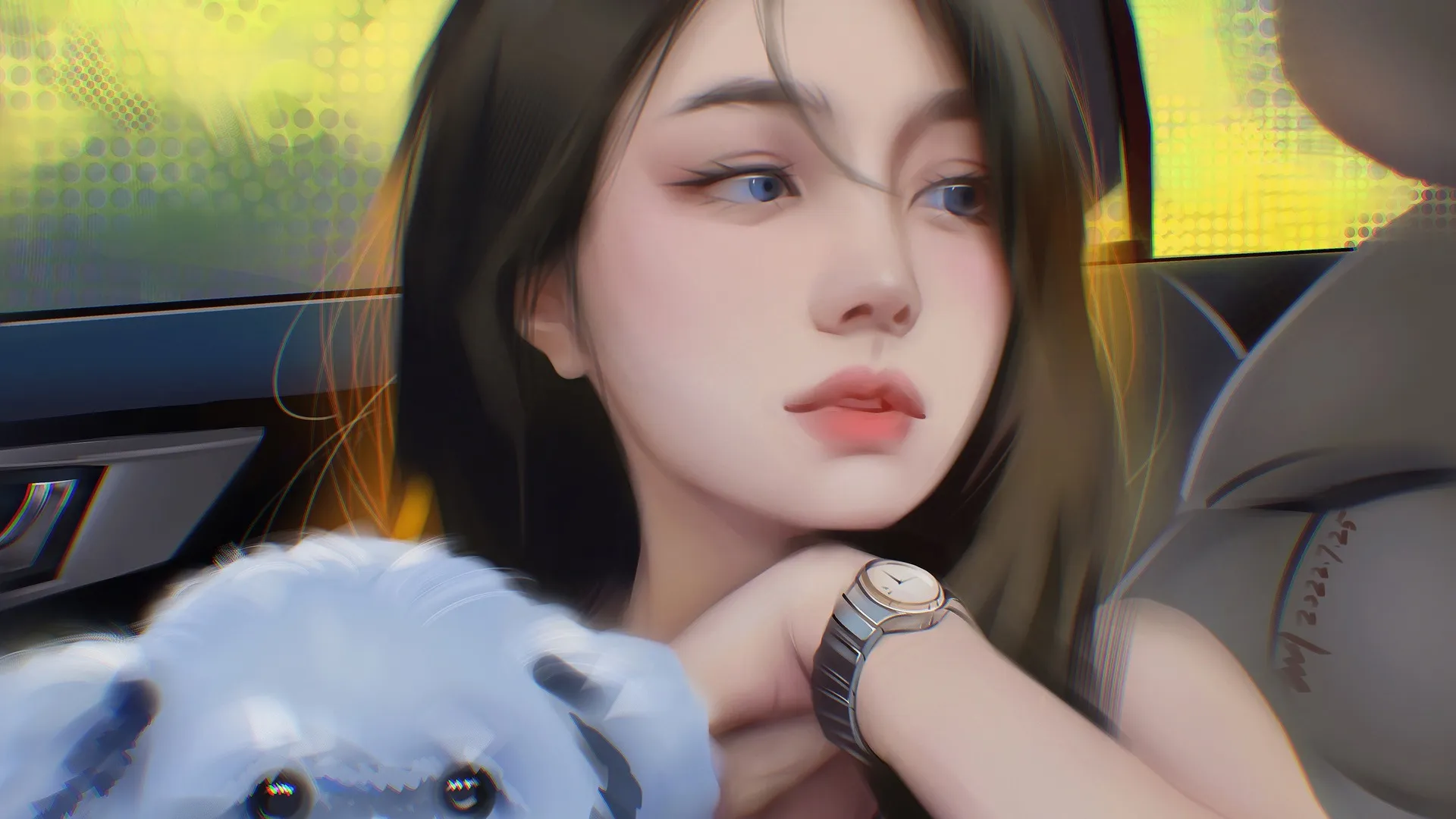 亚洲 蓝眼睛 女性 汽车内饰 手机壁纸 4K壁纸