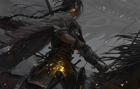 原创人物 辫子 长发 女人 奇幻艺术 绘画 盔甲 弓和箭 马背 AI艺术 电脑壁纸 8K壁纸