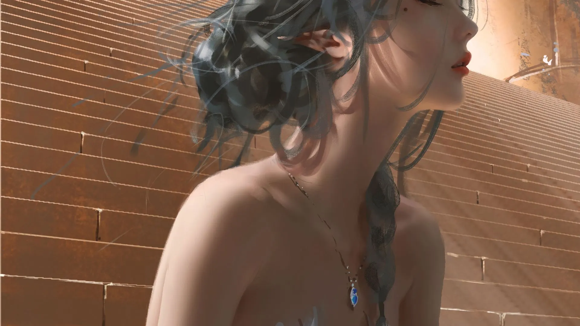 闭眼 女人 楼梯 猫 手机壁纸 4K壁纸