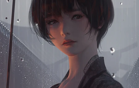 游戏CG角色 雨 伞 图片 动漫女孩 游戏CG艺术 幽灵之刃  电脑壁纸 4K壁纸