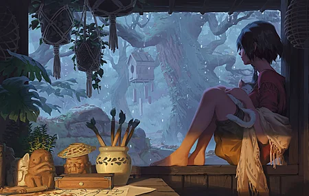 将目光投向别处 AI艺术 雨水 植物盆栽 树木 动物  电脑壁纸 4K壁纸