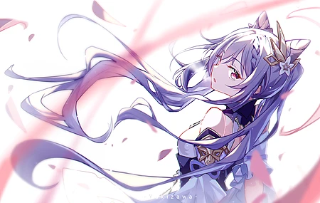 紫色头发 原神 科清 动漫女孩 紫色眼睛 连衣裙 回头看  电脑壁纸 4K壁纸