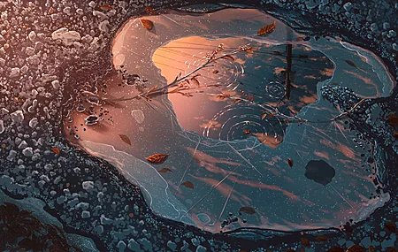 动漫 冰 水坑 霜冻 天空 冬天  电脑壁纸 4K壁纸