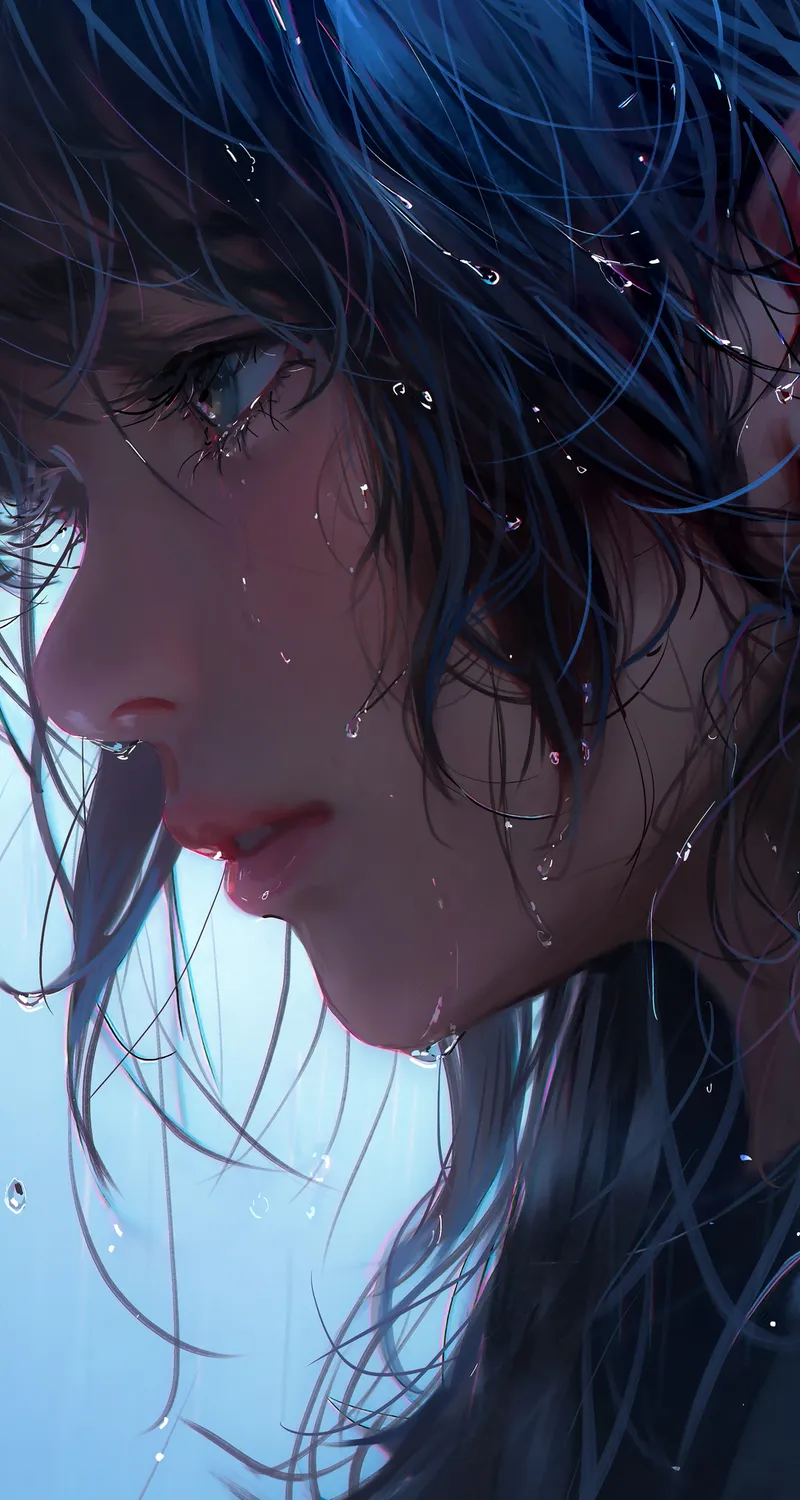 女人 紫色头发 头发 长发 特写 水滴 动漫 原图 肖像 数码艺术 粉丝艺术 手机壁纸 4K壁纸