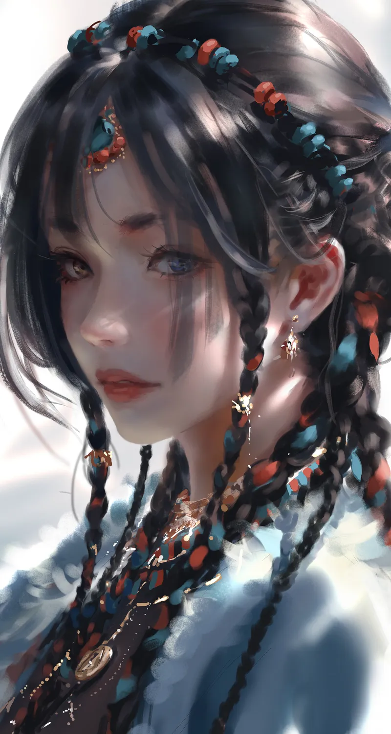 幻想女孩 辫子 鬼剑士 AI艺术 肖像显示 手机壁纸 4K壁纸