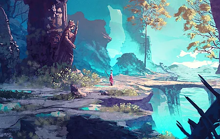  AI艺术 绘画 雕像 树木 路径 青色  电脑壁纸 4K壁纸