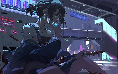 原创人物 马尾辫 深色头发 蓝眼睛 动漫 动漫女孩 电脑壁纸 4K壁纸