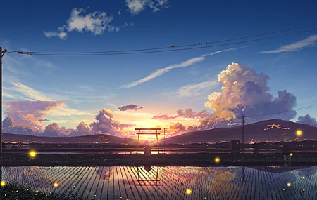 AI艺术 自然 水 海 田野 太阳 日落 天空  电脑壁纸 4K壁纸