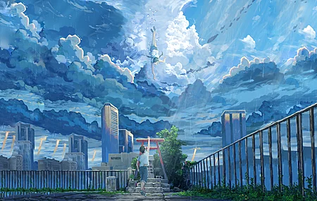 天空 雨 城市 动漫  电脑壁纸 4K壁纸