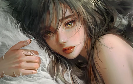 脸 长发 深色 女人 特写 肖像 红色口红 电脑壁纸 4K壁纸