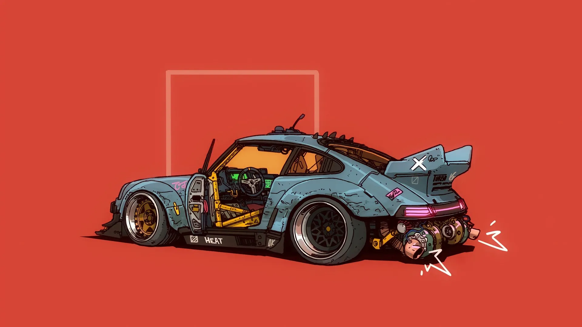  汽车 车辆 图片 蓝色汽车 保时捷 赛博朋克  电脑壁纸 4K壁纸