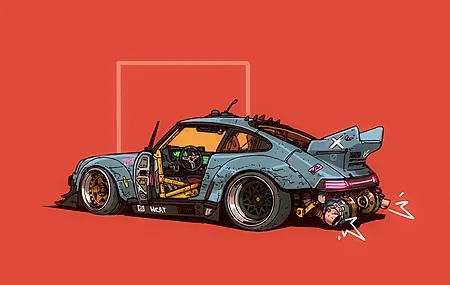  汽车 车辆 图片 蓝色汽车 保时捷 赛博朋克  电脑壁纸 4K壁纸