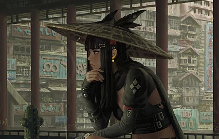 原创人物 奇幻女孩 黑发 帽子 动漫 动漫女孩 奇幻艺术 AI艺术  电脑壁纸 4K壁纸