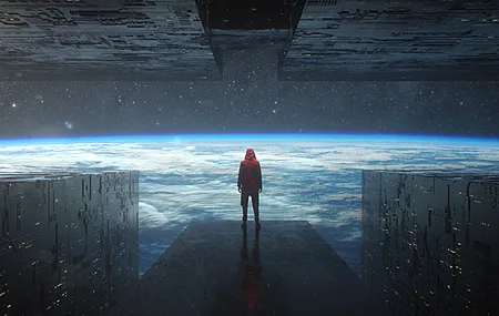  地球 空间 飞船 船 未来派 独自 星星 兜帽 电脑壁纸 4K壁纸