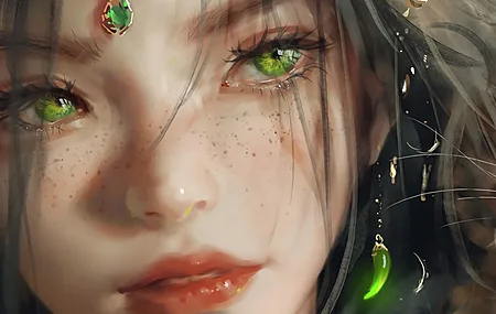 绿眼睛 女性 AI艺术 黑发  手机壁纸 8K壁纸