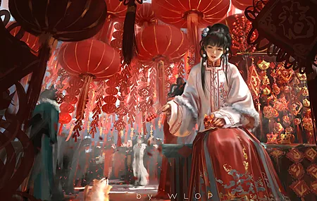 女性 AI艺术 中国 传统服装 幽灵之刃 电脑壁纸 8K壁纸