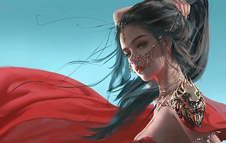 奇幻女孩 绿眼睛 AI艺术 素描 幽灵之刃 黑发  电脑壁纸 4K壁纸