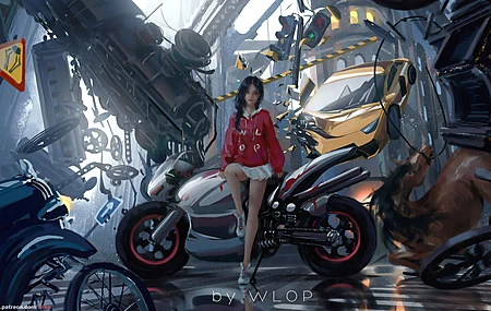 女性 深色头发 AI艺术 摩托车  电脑壁纸 4K壁纸