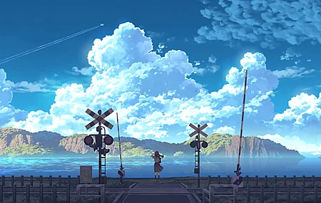 云 天空 动漫女孩 校服  电脑壁纸 4K壁纸