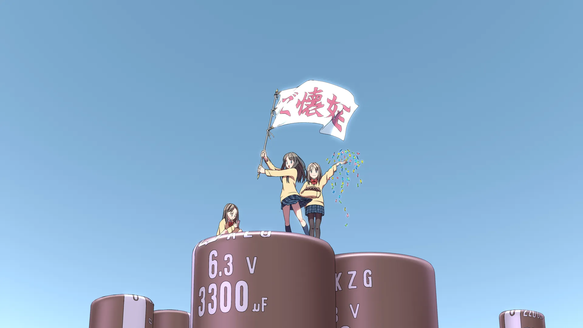 电子 芯片 校服 电脑 黑色连裤袜 动漫女孩 电容器 旗帜 五彩纸屑 电子 动漫  电脑壁纸 4K壁纸