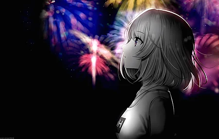 黑色背景 深色背景 简单背景 动漫女孩 选择性着色  电脑壁纸 4K壁纸