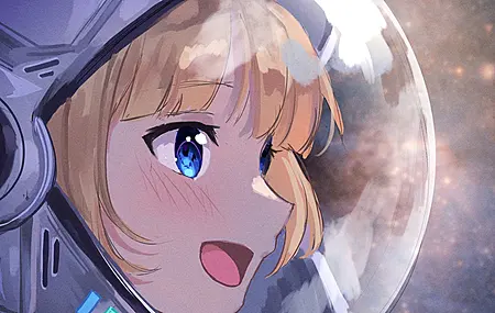 微笑 蓝眼睛 金发 日间艺术 动漫女孩 全息 华生阿米莉亚 宇航服  电脑壁纸 4K壁纸